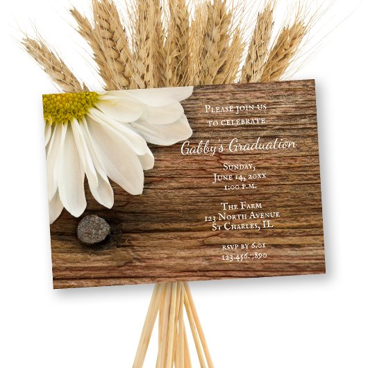Daisy en Barn Wood Graduation Party Invitation Kaart