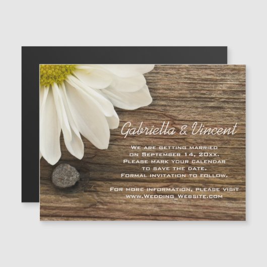 Daisy en Barn Wood Ranch Wedding Save the Date Magnetische Uitnodiging (Voorkant / Achterkant)