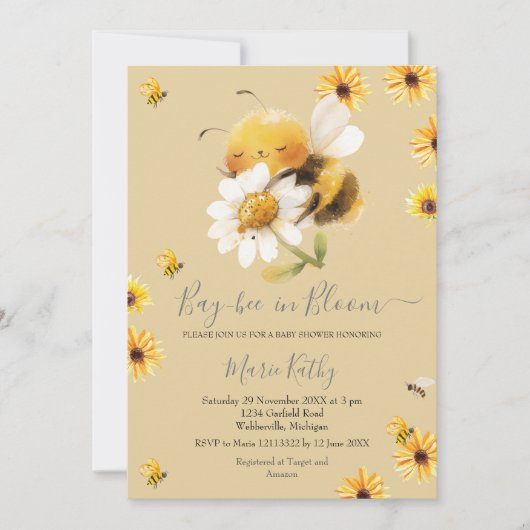 Daisy en Bee Baby in Bloom Invitation Kaart (Voorkant)