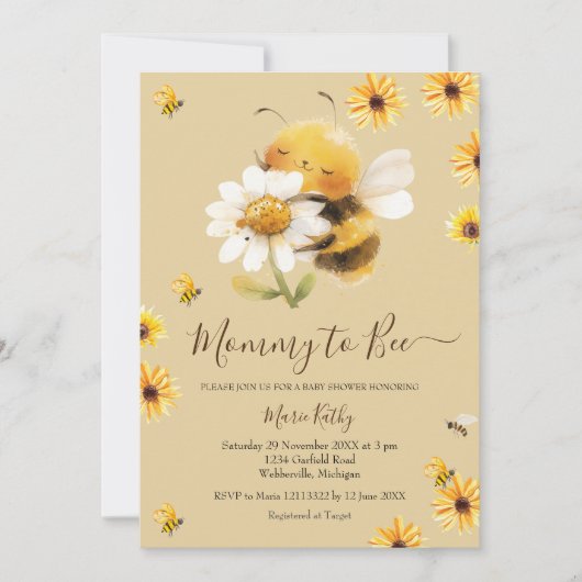 Daisy en Bee Mama To Bee Baby shower Invitation Kaart (Voorkant)