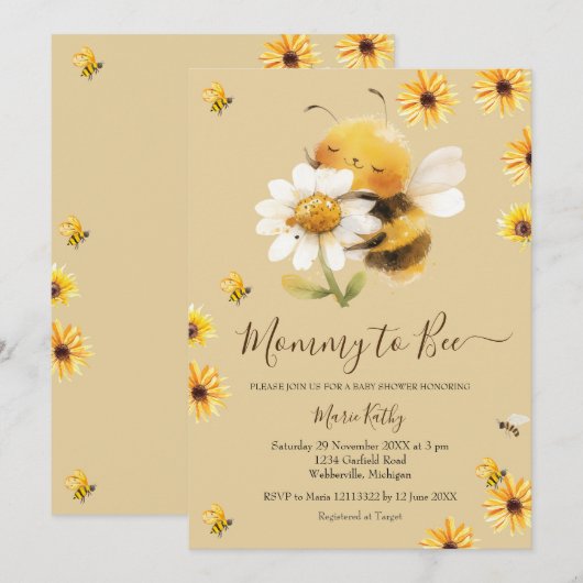 Daisy en Bee Mama To Bee Baby shower Invitation Kaart (Voorkant / Achterkant)