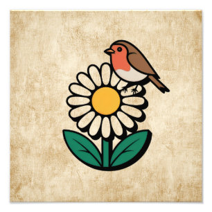 Daisy en Bird Design Foto Afdruk