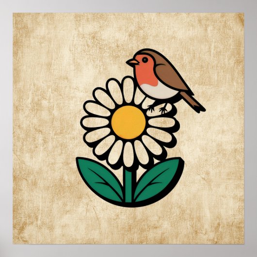 Daisy en Bird Design Poster (Voorkant)