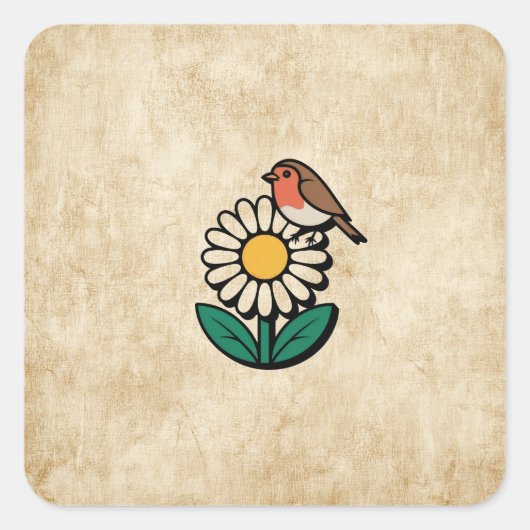 Daisy en Bird Design Vierkante Sticker (Voorkant)