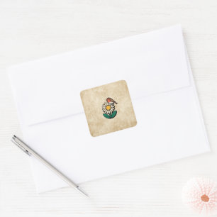 Daisy en Bird Design Vierkante Sticker