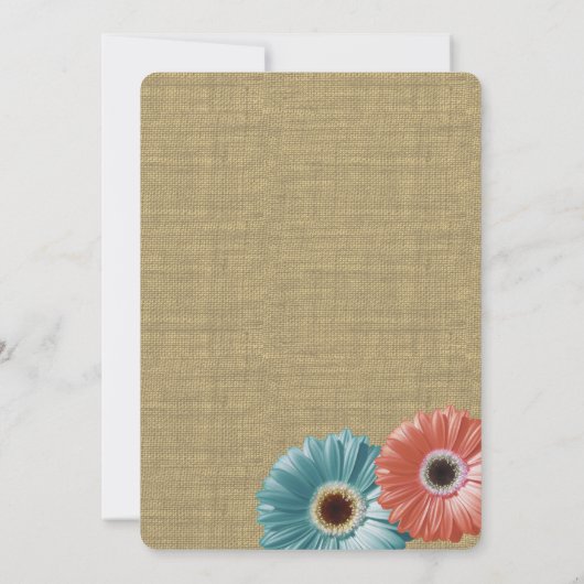 Daisy en Burlap Coral en Aqua Kaart (Achterkant)