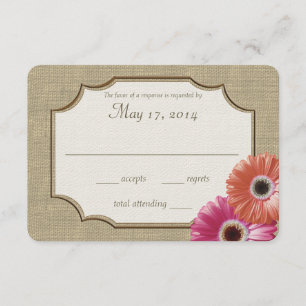 Daisy en Burlap Coral en Roze Antwoorden RSVP Kaartje