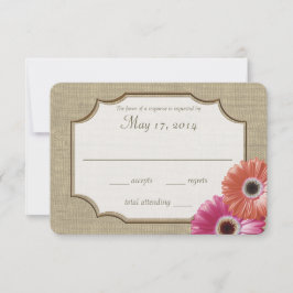 Daisy en Burlap Coral en Roze Antwoorden RSVP Kaartje
