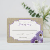 Daisy en Burlap Lavendel Paarse reactie RSVP Kaartje (Staand voorkant)