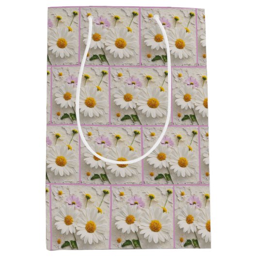Daisy en Cosmos Bloemen op noodlijdend papier Medium Cadeauzakje (Voorkant)