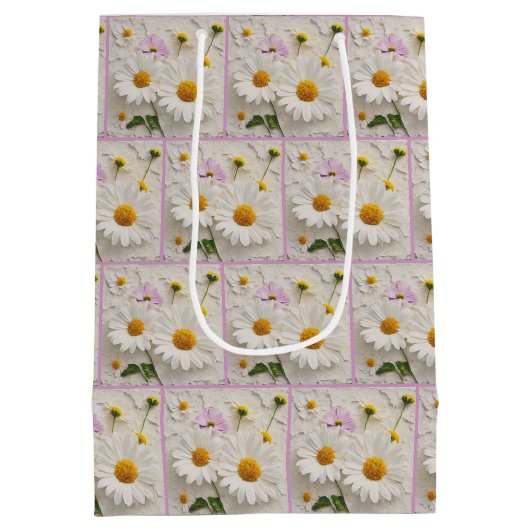 Daisy en Cosmos Bloemen op noodlijdend papier Medium Cadeauzakje (Achterkant)