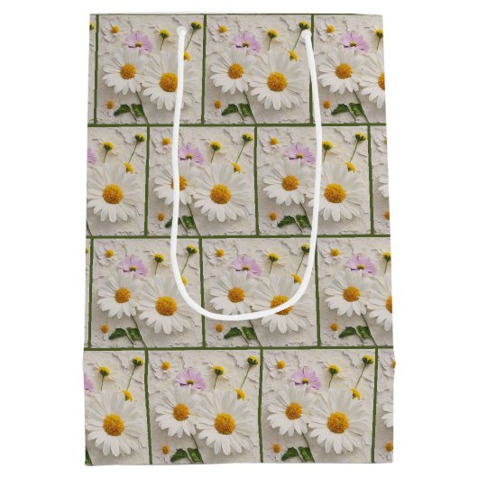 Daisy en Cosmos Bloemen op noodlijdend papier Medium Cadeauzakje (Achterkant)