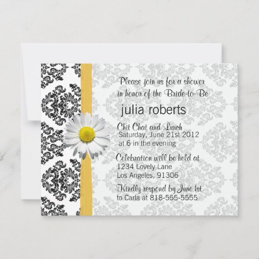 Daisy en Damask Bridal Shower Invitation Kaart (Voorkant)