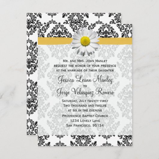 Daisy en Damask Wedding Invitation Kaart (Voorkant / Achterkant)