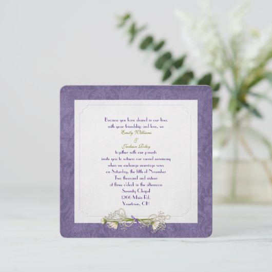 Daisy en Damask Wedding Invitation Kaart (Staand voorkant)