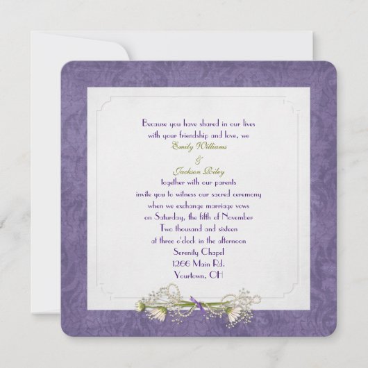 Daisy en Damask Wedding Invitation Kaart (Voorkant)