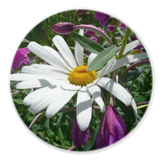 Daisy en Fireweed Wildflower Keramische Knop (Voorkant)