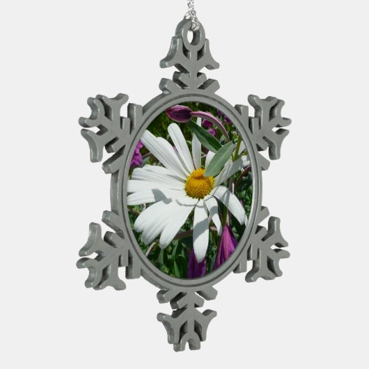 Daisy en Fireweed Wildflower Tin Sneeuwvlok Ornament (Links)
