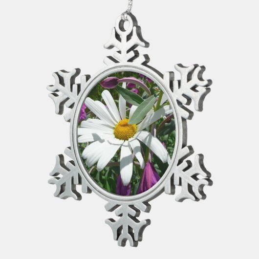 Daisy en Fireweed Wildflower Tin Sneeuwvlok Ornament (Rechts)