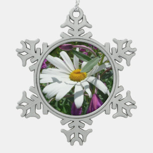 Daisy en Fireweed Wildflower Tin Sneeuwvlok Ornament