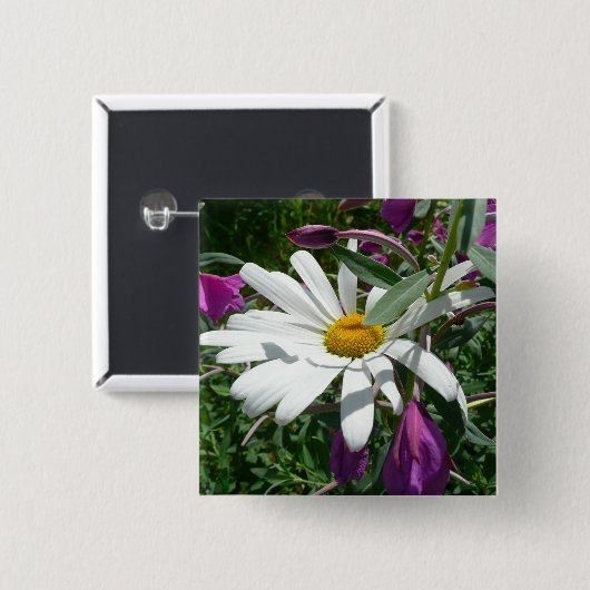 Daisy en Fireweed Wildflower Vierkante Button 5,1 Cm (Voorkant /achterkant)