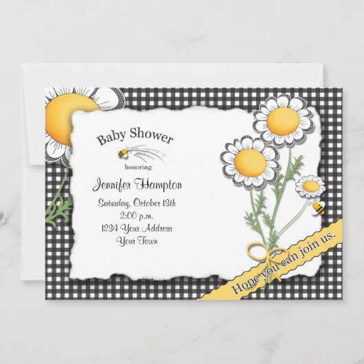 Daisy en Gingham Baby shower Invitation Kaart (Voorkant)