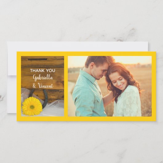 Daisy en Hoefijzer Westerne schuur bruiloft dank u Bedankkaart (Voorkant)