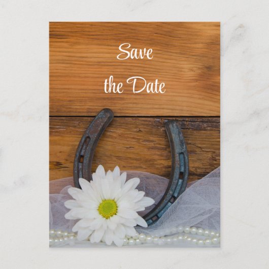 Daisy en Hoefijzer Westerne Wedding sparen de Datu Aankondigingskaart (Voorkant)