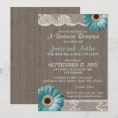 Daisy en kant Teal rustieke BBQ-huwelijksreceptie Kaart (Voorkant / Achterkant)