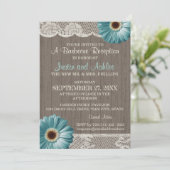 Daisy en kant Teal rustieke BBQ-huwelijksreceptie Kaart (Staand voorkant)