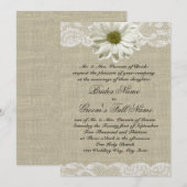Daisy en Lace Country Burlap bruiloft Kaart (Voorkant / Achterkant)