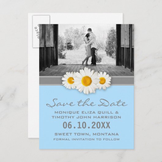 Daisy en lint bruiloft Save the Date Briefkaart (Voorkant / Achterkant)