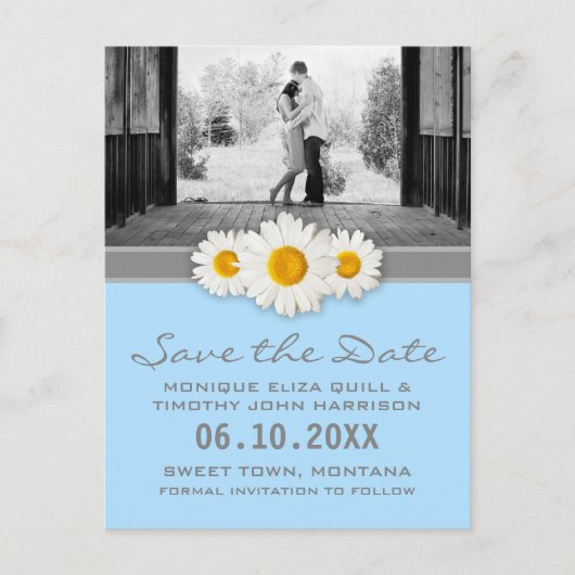 Daisy en lint bruiloft Save the Date Briefkaart (Voorkant)