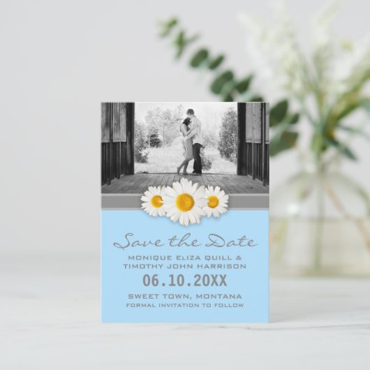 Daisy en lint bruiloft Save the Date Briefkaart (Staand voorkant)