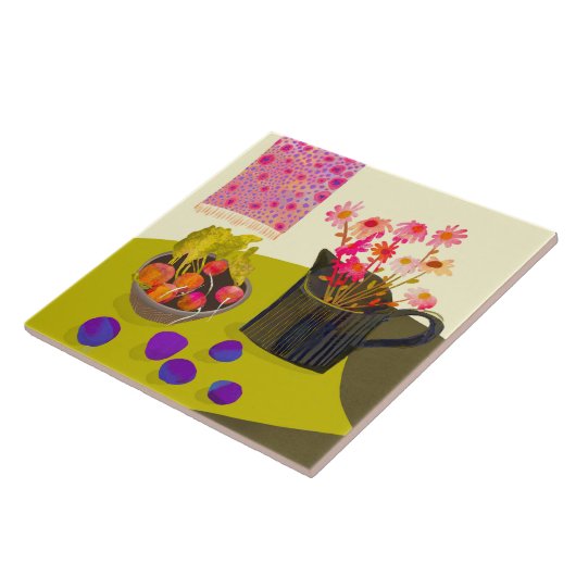 Daisy en Radish Kitchen Trivet Tegeltje (Zijkant)