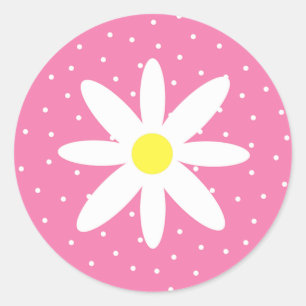 Daisy- en roze pokadots ronde sticker