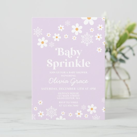 Daisy en Snowflake Retro Baby Sprinkle Kaart (Staand voorkant)