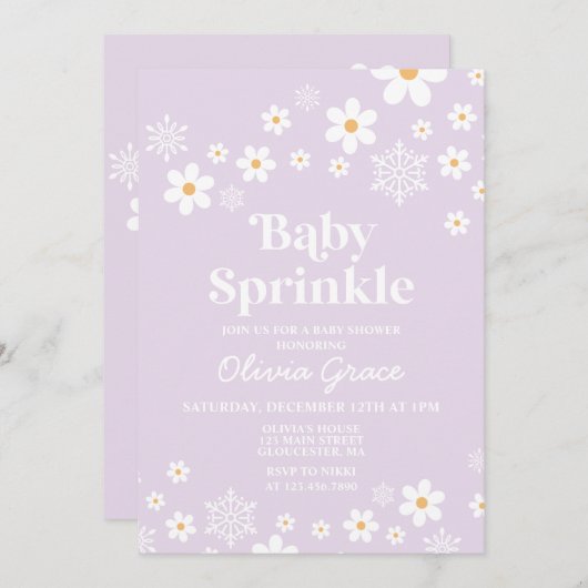 Daisy en Snowflake Retro Baby Sprinkle Kaart (Voorkant / Achterkant)