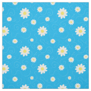 Daisy en Swirl Blauw Wit Bloemen Patroon Stof