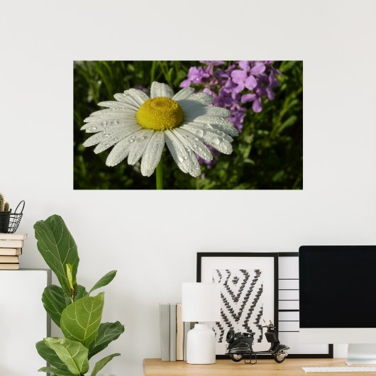 Daisy en Zomer Lila Wildflower Poster (Thuiskantoor)