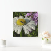 Daisy en Zomer Lila Wildflower Vierkante Klok (Huis)