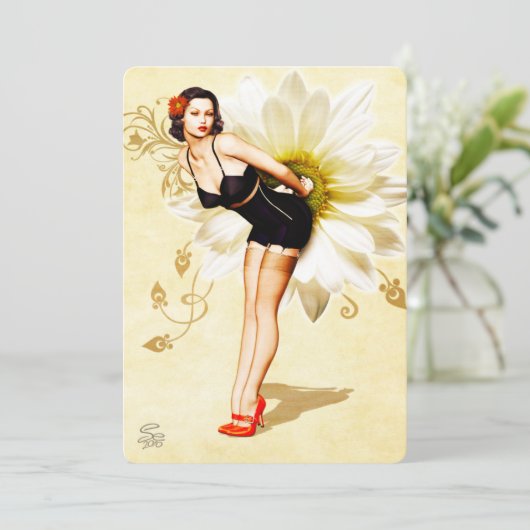 Daisy Face Pin-Up Party Uitnodiging (Staand voorkant)