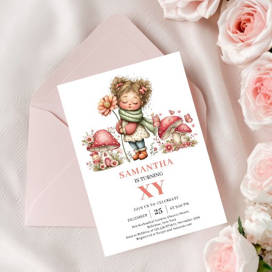 Daisy Fairy 8e verjaardagsroze bloemen uitnodiging