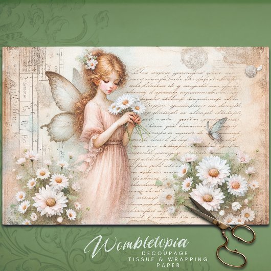 Daisy Fairy & Vlinder Script Ephemera Decoupage Tissuepapier