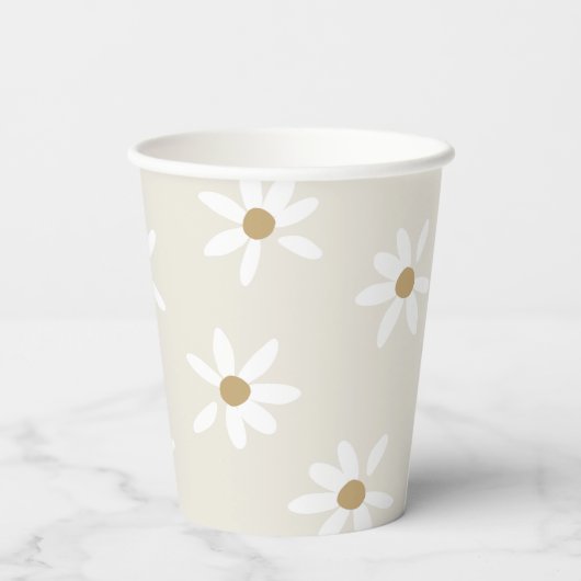 Daisy Field Birthday Party Paper Cups in beige Papieren Bekers (Achterkant)