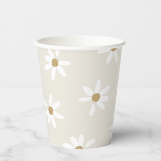 Daisy Field Birthday Party Paper Cups in beige Papieren Bekers