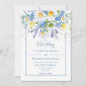 Daisy & Field Flowers Bouquet Wedding Invitation Kaart (Voorkant)
