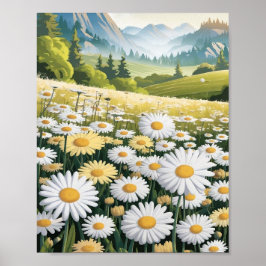 Daisy Field Poster – Heldere en vrolijke bloemen