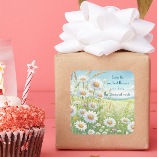 Daisy Field & Quote Vierkante Sticker (Feest)