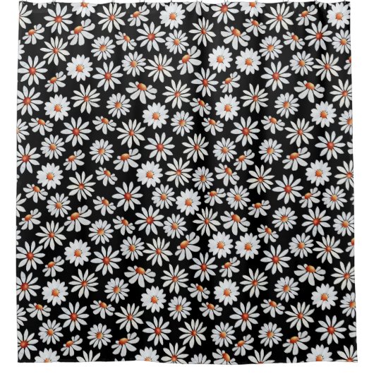 Daisy Filed Waterverf Black en White Douchegordijn (Voorkant)